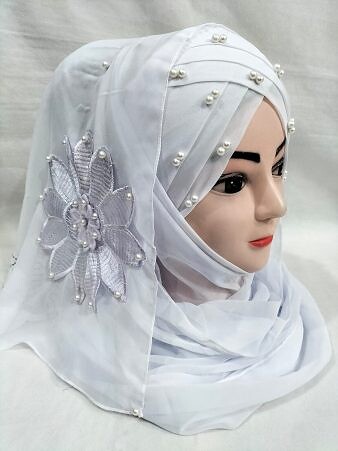 Pearl Ready to Wear with Matching Flower Bunch - White Pearl Ready to Wear with Matching Flower Bunch - White