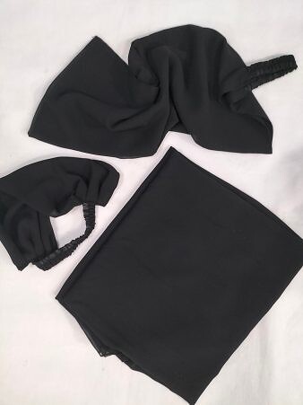 Plain Three Piece Matching Hijab Set – Black