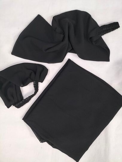 Plain Three Piece Matching Hijab Set – Black