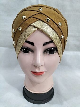 Fancy Criss Cross Tie Back Bonnet - Camel