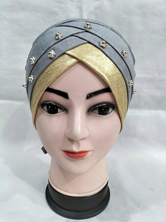 Fancy Criss Cross Tie Back Bonnet - Grey