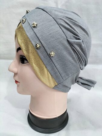 Fancy Criss Cross Tie Back Bonnet - Grey