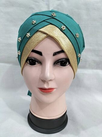 Fancy Criss Cross Tie Back Bonnet - Turquoise
