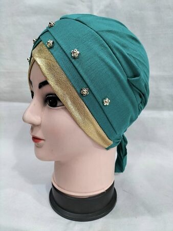 Fancy Criss Cross Tie Back Bonnet - Turquoise