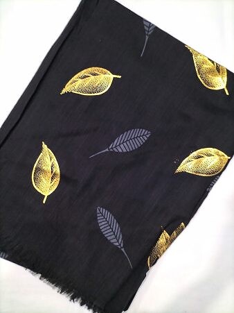 Gold Leaf Lawn Scarf - Black Gold Leaf Lawn Scarf - Black