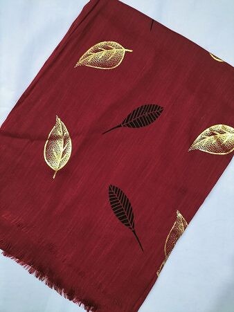 Gold Leaf Lawn Scarf - Maroon