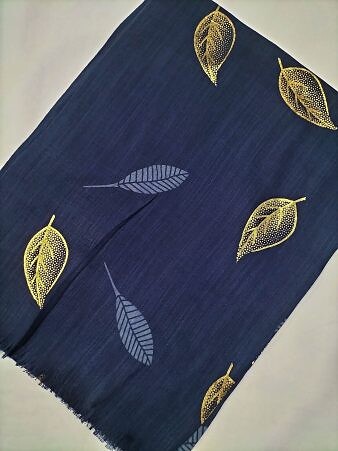 Gold Leaf Lawn Scarf - Navy Blue Gold Leaf Lawn Scarf - Navy Blue