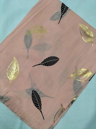 Gold Leaf Lawn Scarf - Peach