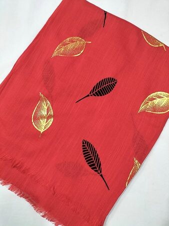 Gold Leaf Lawn Scarf - Red Gold Leaf Lawn Scarf - Red