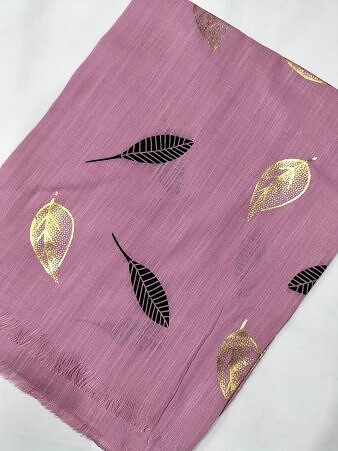 Gold Leaf Lawn Scarf - Rosy Pink Gold Leaf Lawn Scarf - Rosy Pink