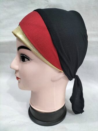 Golden Fancy Tie Back Bonnet - Red and Black