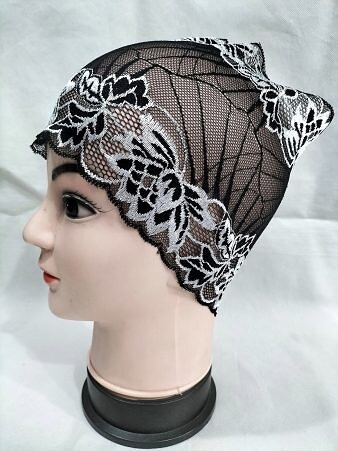 Lace Hijab Band - Black and White Lace Hijab Band - Black and White