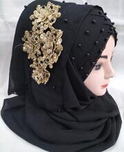 pearl ready to wear with golden flower bunch black