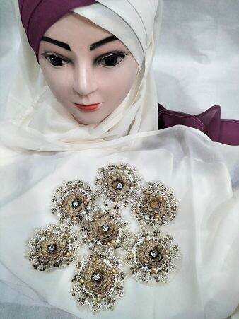 Pearl Ready to Wear with Golden Flower Bunch - Cream Pearl Ready to Wear with Golden Flower Bunch - Cream