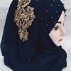 Pearl Ready to Wear with Golden Flower Bunch - Dark Navy Blue