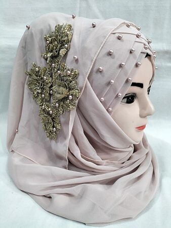 Pearl Ready to Wear with Golden Flower Bunch - Nude Pink