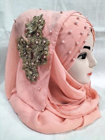 Pearl Ready to Wear with Golden Flower Bunch - Peach