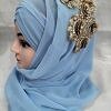 Pearl Ready to Wear with Golden Flower Bunch - Sky Blue