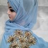 Pearl Ready to Wear with Golden Flower Bunch - Sky Blue