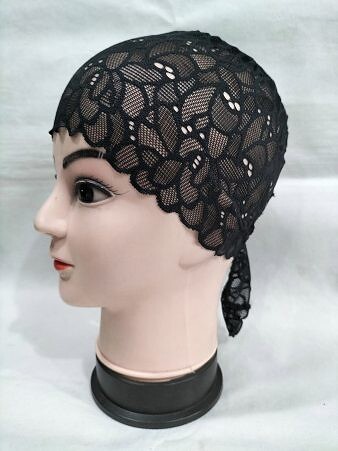 Lace Tie Back Bonnet Cap - Black 4
