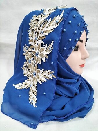 Pearl Floral Ready to Wear with 3D Bunch - Blue Pearl Floral Ready to Wear with 3D Bunch - Blue