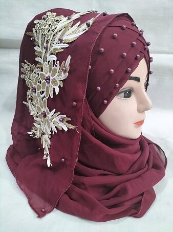 Pearl Floral Ready to Wear with 3D Bunch - Burgundy Pearl Floral Ready to Wear with 3D Bunch - Burgundy