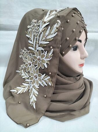 Pearl Floral Ready to Wear with 3D Bunch - Coffee Brown Pearl Floral Ready to Wear with 3D Bunch - Coffee Brown