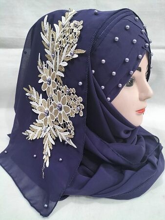 Pearl Floral Ready to Wear with 3D Bunch - Indigo Pearl Floral Ready to Wear with 3D Bunch - Indigo