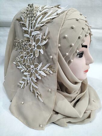 Pearl Floral Ready to Wear with 3D Bunch - Light Golden