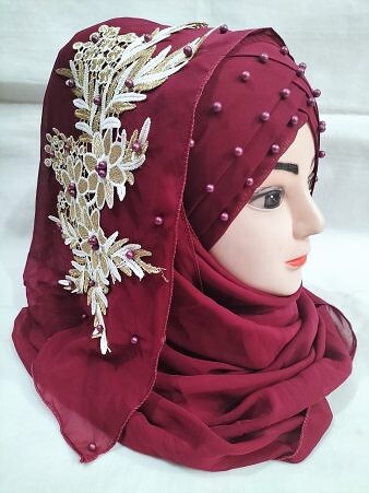 Pearl Floral Ready to Wear with 3D Bunch - Reddish Maroon Pearl Floral Ready to Wear with 3D Bunch - Reddish Maroon
