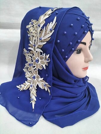 Pearl Floral Ready to Wear with 3D Bunch - Royal Blue Pearl Floral Ready to Wear with 3D Bunch - Royal Blue