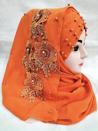 Pearl Ready to Wear with Matching Bunch - Neon Orange