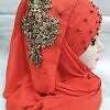 Pearl Ready to Wear with Golden Flower Bunch - Coral Red