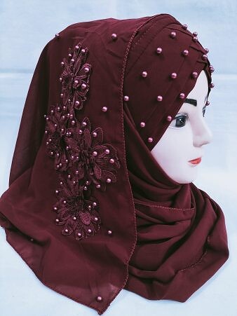 Pearl Ready to Wear with Matching 3D Bunch - Burgundy Pearl Ready to Wear with Matching 3D Bunch - Burgundy