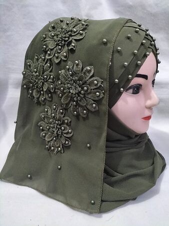 Pearl Ready to Wear with Matching 3D Bunch - Olive Green