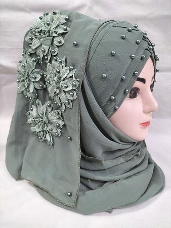 Pearl Ready to Wear with Matching 3D Bunch - Sage Green