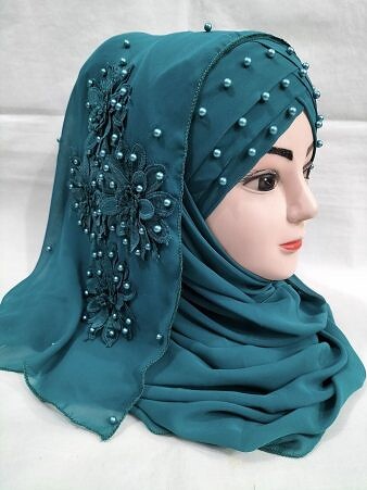Pearl Ready to Wear with Matching 3D Bunch - Teal
