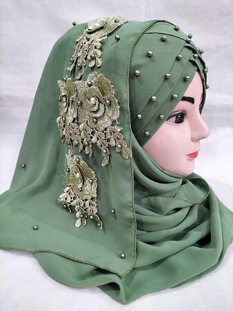 Pearl Ready to Wear with Matching Bunch – Army Green Pearl Ready to Wear with Matching Bunch – Army Green