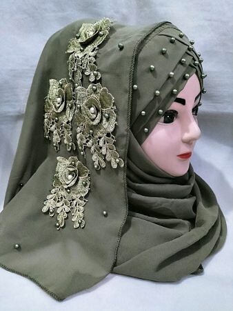 Pearl Ready to Wear with Matching Bunch - Dark Olive Green (Mehndi) Pearl Ready to Wear with Matching Bunch - Dark Olive Green (Mehndi)