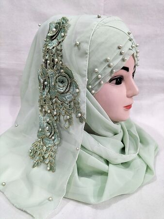 Pearl Ready to Wear with Matching Bunch – Pistachio Green Pearl Ready to Wear with Matching Bunch – Pistachio Green