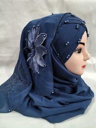 Pearl Ready to Wear with Matching Flower Bunch - Dark Grey Pearl Ready to Wear with Matching Flower Bunch - Dark Grey