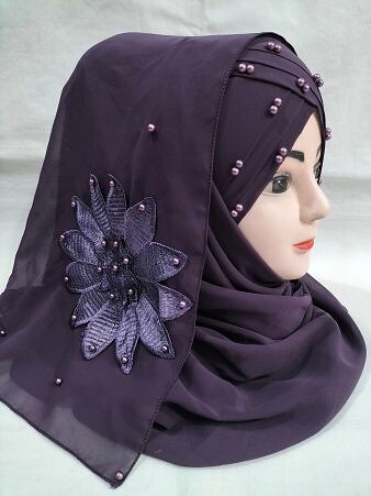 Pearl Ready to Wear with Matching Flower Bunch - Eggplant