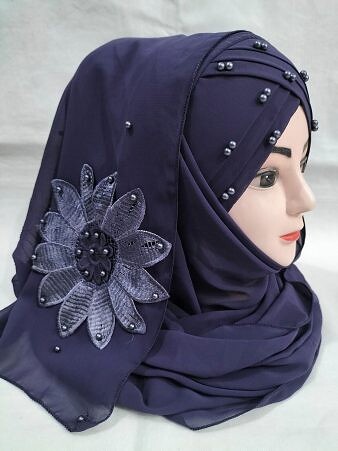 Pearl Ready to Wear with Matching Flower Bunch - Indigo