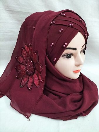 Pearl Ready to Wear with Matching Flower Bunch - Maroon Pearl Ready to Wear with Matching Flower Bunch - Maroon