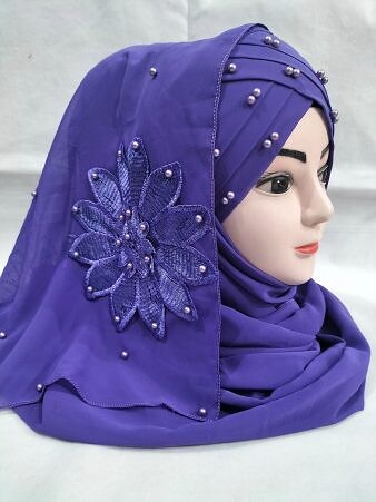 Pearl Ready to Wear with Matching Flower Bunch - Purple