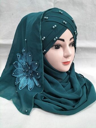Pearl Ready to Wear with Matching Flower Bunch - Sea Green