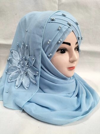 Pearl Ready to Wear with Matching Flower Bunch - Sky Blue