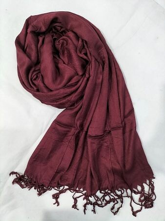 Plain Linen Scarf with Tassels - Burgundy Plain Linen Scarf with Tassels - Burgundy