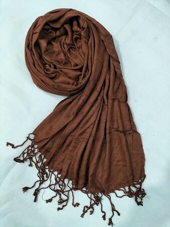 Plain Linen Scarf with Tassels - Caramel Brown Plain Linen Scarf with Tassels - Caramel Brown