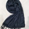 plain linen scarf with tassels navy blue